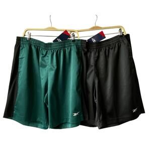 Lot of 2 Reebok Retro Men Basketball Shorts 2XL Black Green Satin Activewear NWT